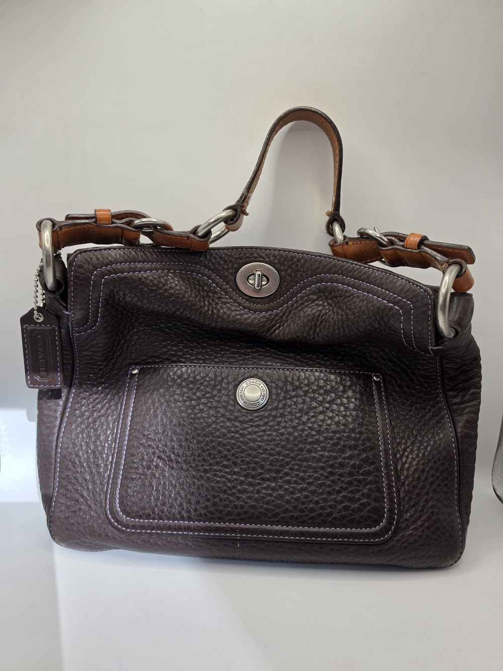 Vintage Coach Chelsea Dark Brown Pebbled Leather Turnlock Hobo Satchel Shoulder